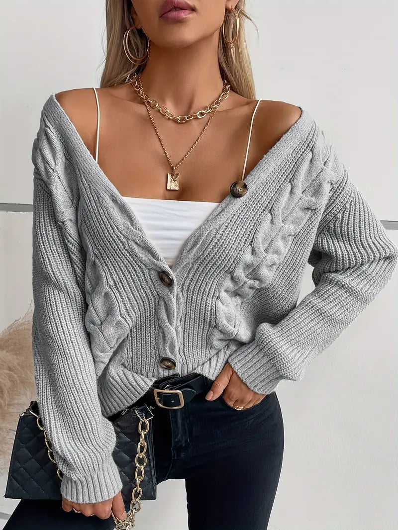 Strickjacke mit Zopfmuster im Vintage-Stil Button-up