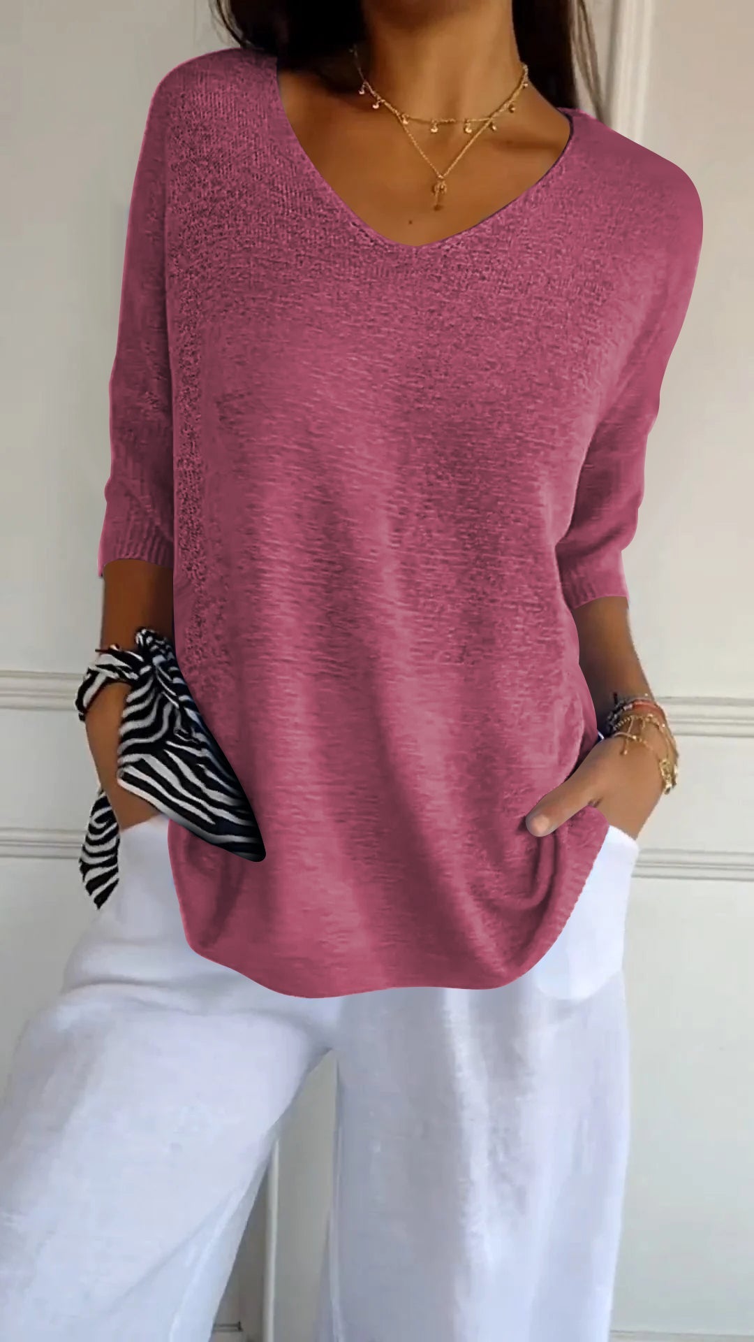 Damen Zeitloses Elegantes V-Ausschnitt-Top