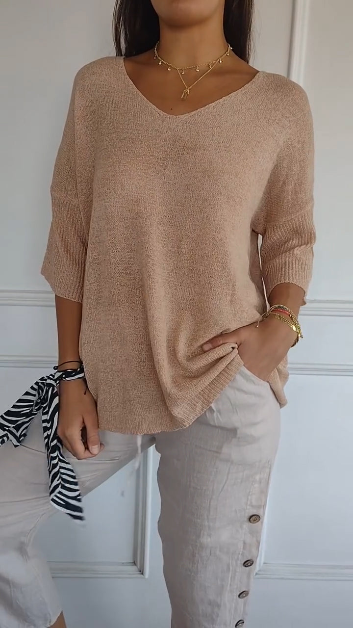 Damen Zeitloses Elegantes V-Ausschnitt-Top