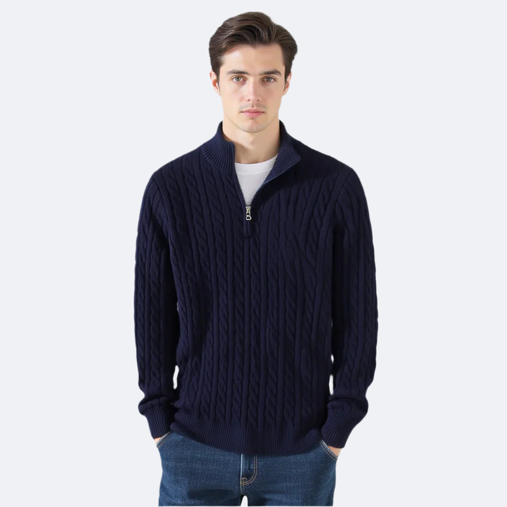 Herren Zip-Pullover Aus Baumwolle mit Zopfmuster