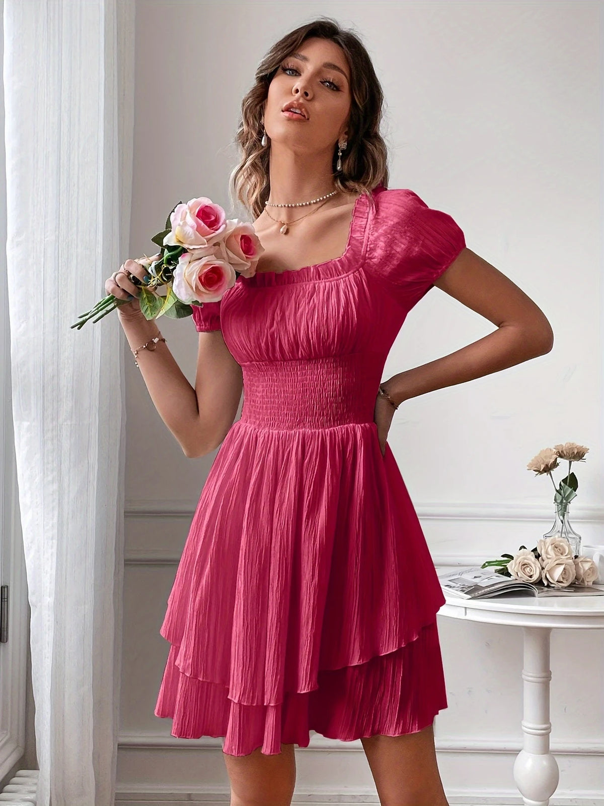 Elegantes Schulterfrei A-Linien Mini-Kleid für Damen Rüschendes Oberteil