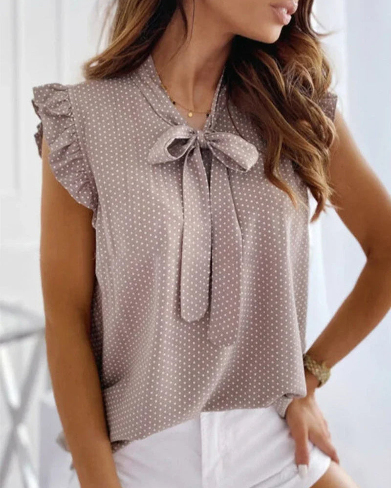 Ärmellose Bluse mit Rüschen und Schleifendetail
