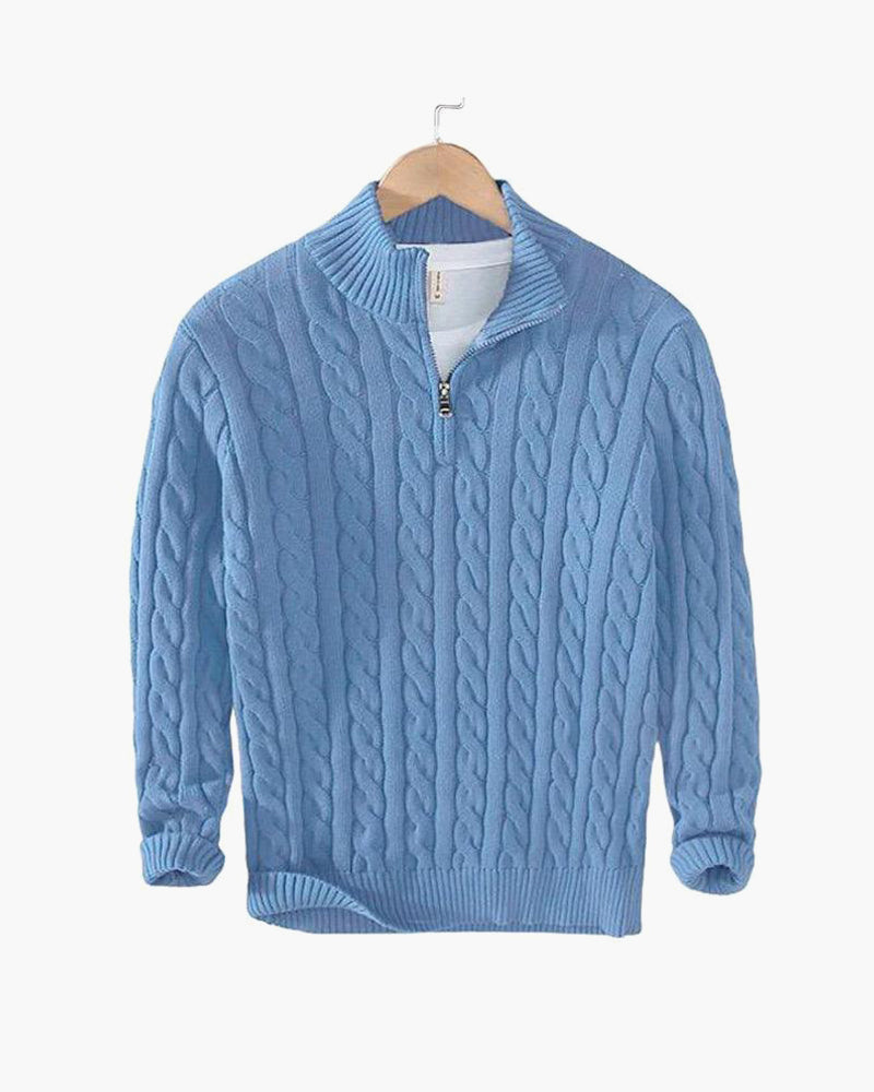 Herren Zip-Pullover Aus Baumwolle mit Zopfmuster