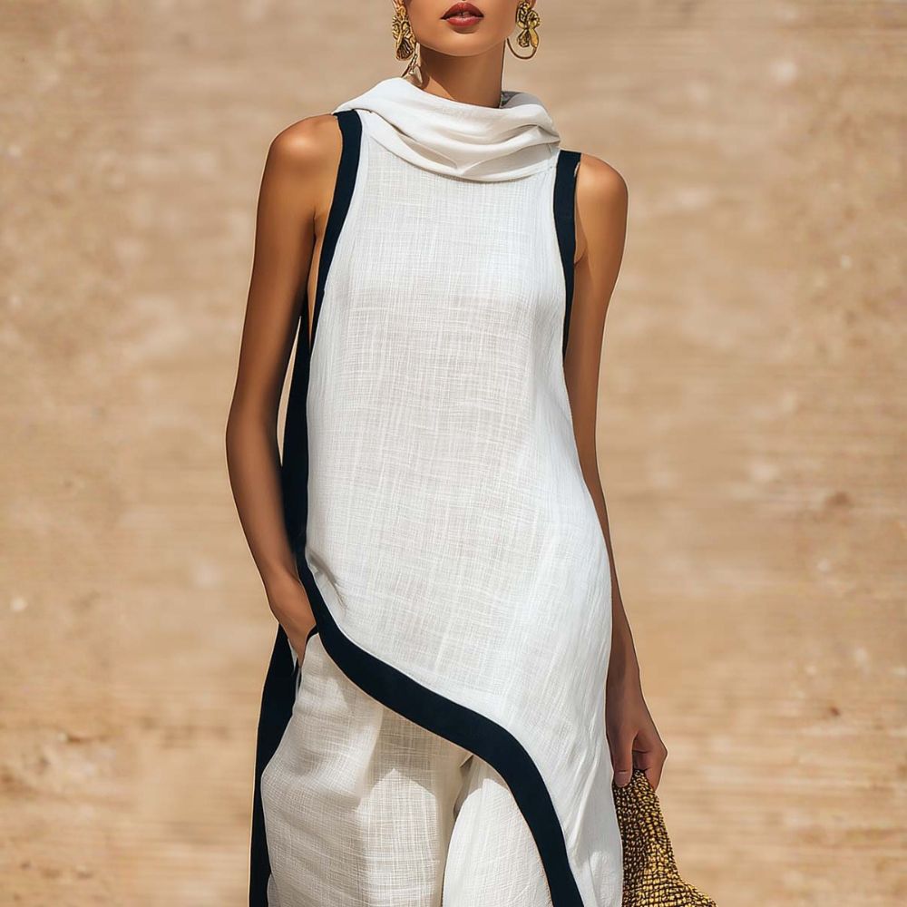 Damen Elegantes Ärmelloses Top- und Weite-Hosen-Set