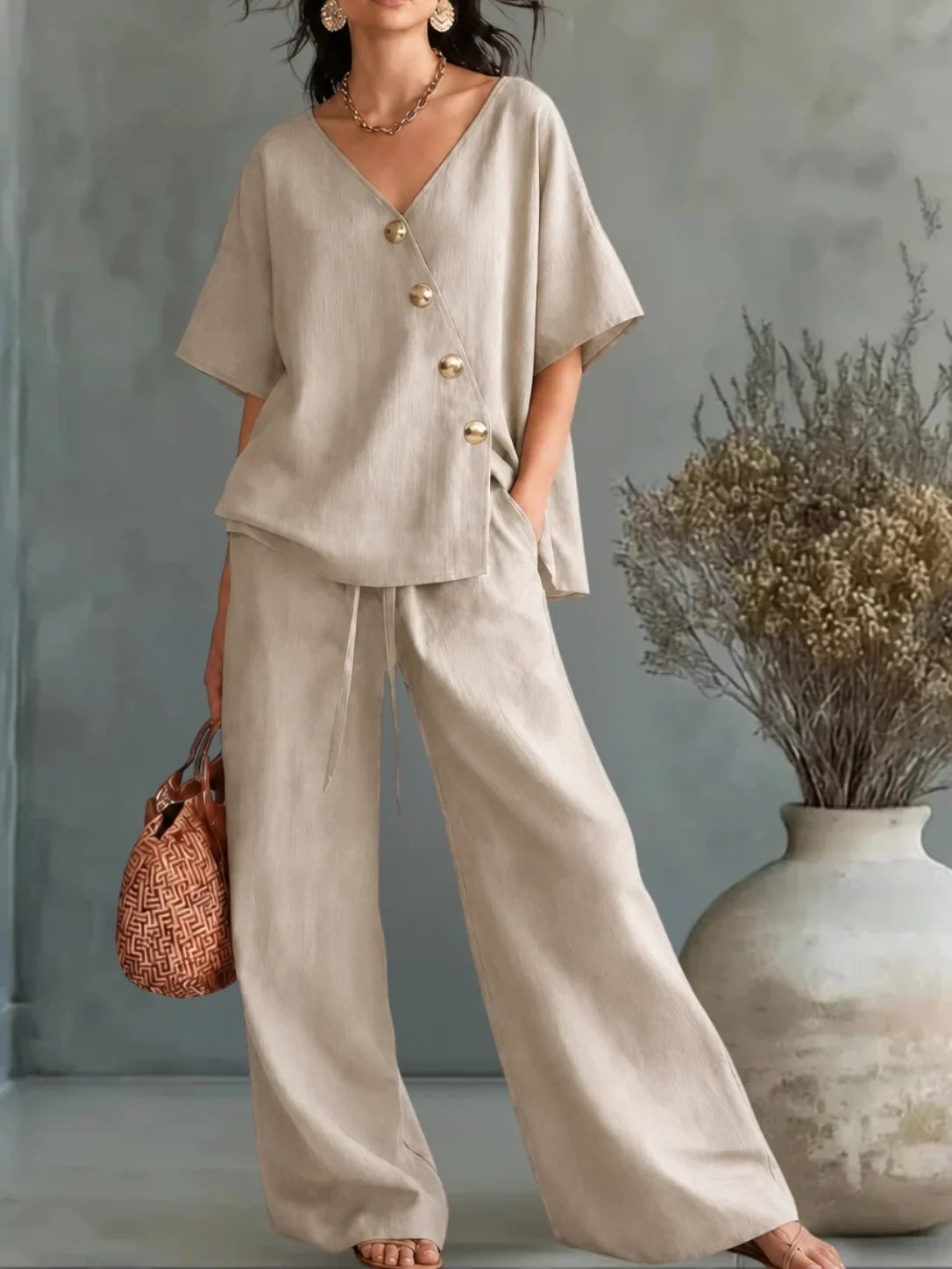 Damen Eleganter Hosenanzug mit V-Ausschnitt