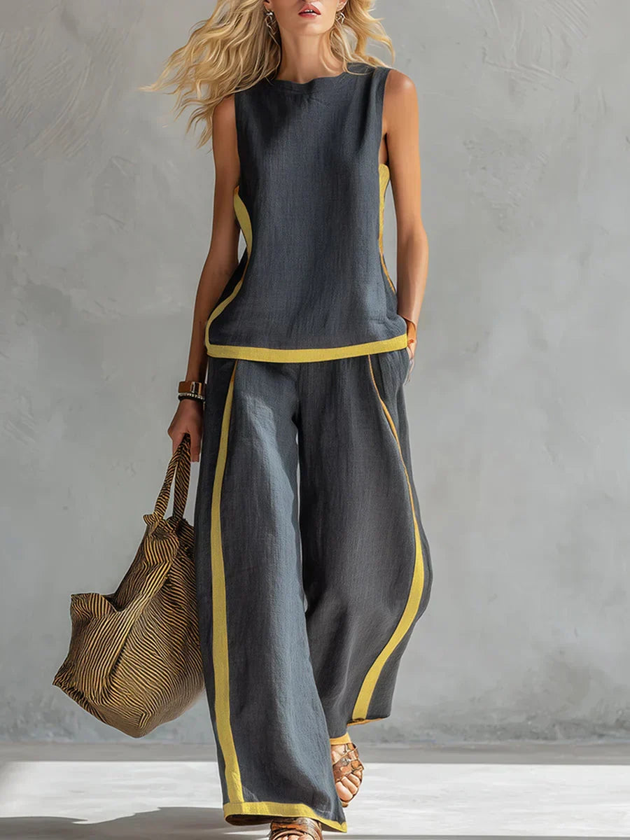 Damen Elegantes Strickjacken-Set mit Zweifarbigen Details