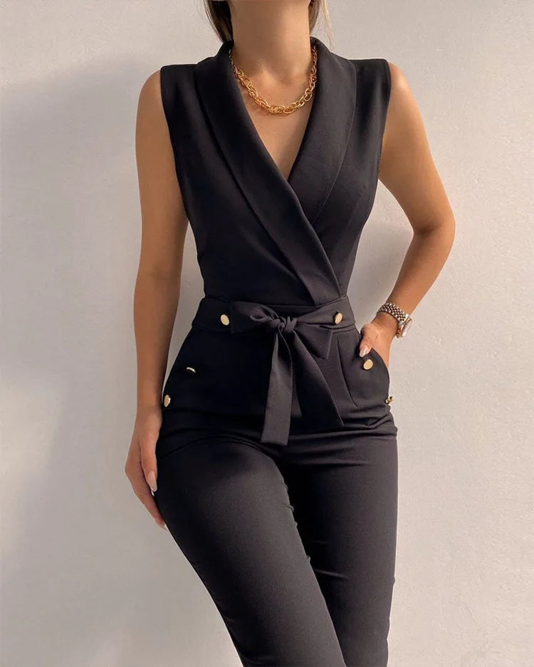 Stilvoller ärmelloser Jumpsuit mit V-Ausschnitt