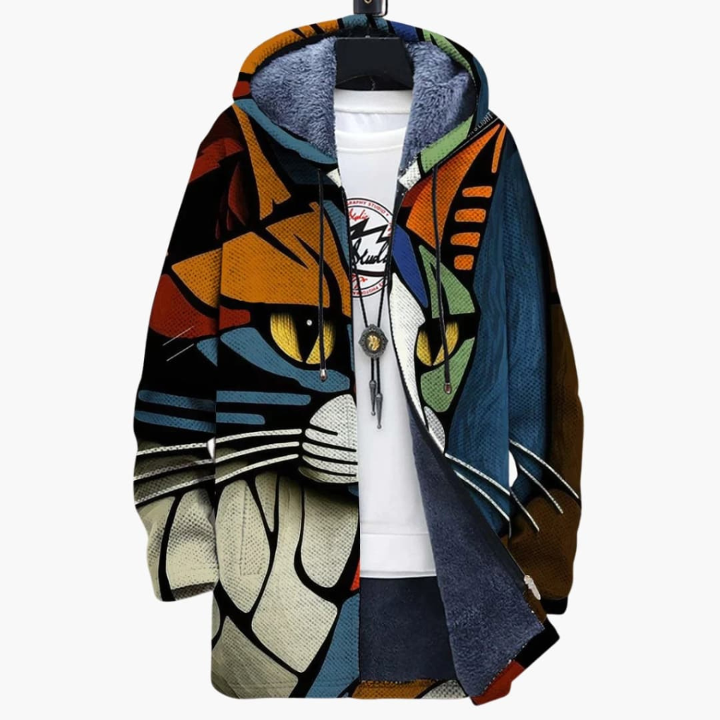 Unisex Kapuzenzipper mit Katzenmotiv