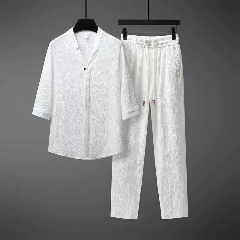 Vintage Leinen Trainingsanzug Herren 2-teiliges Set Klassischer Komfort mit modernem Twist
