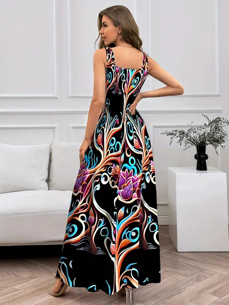 Elegantes Maxikleid - Blumenprint, quadratischer Ausschnitt & luftige Passform - perfekt für den Sommer