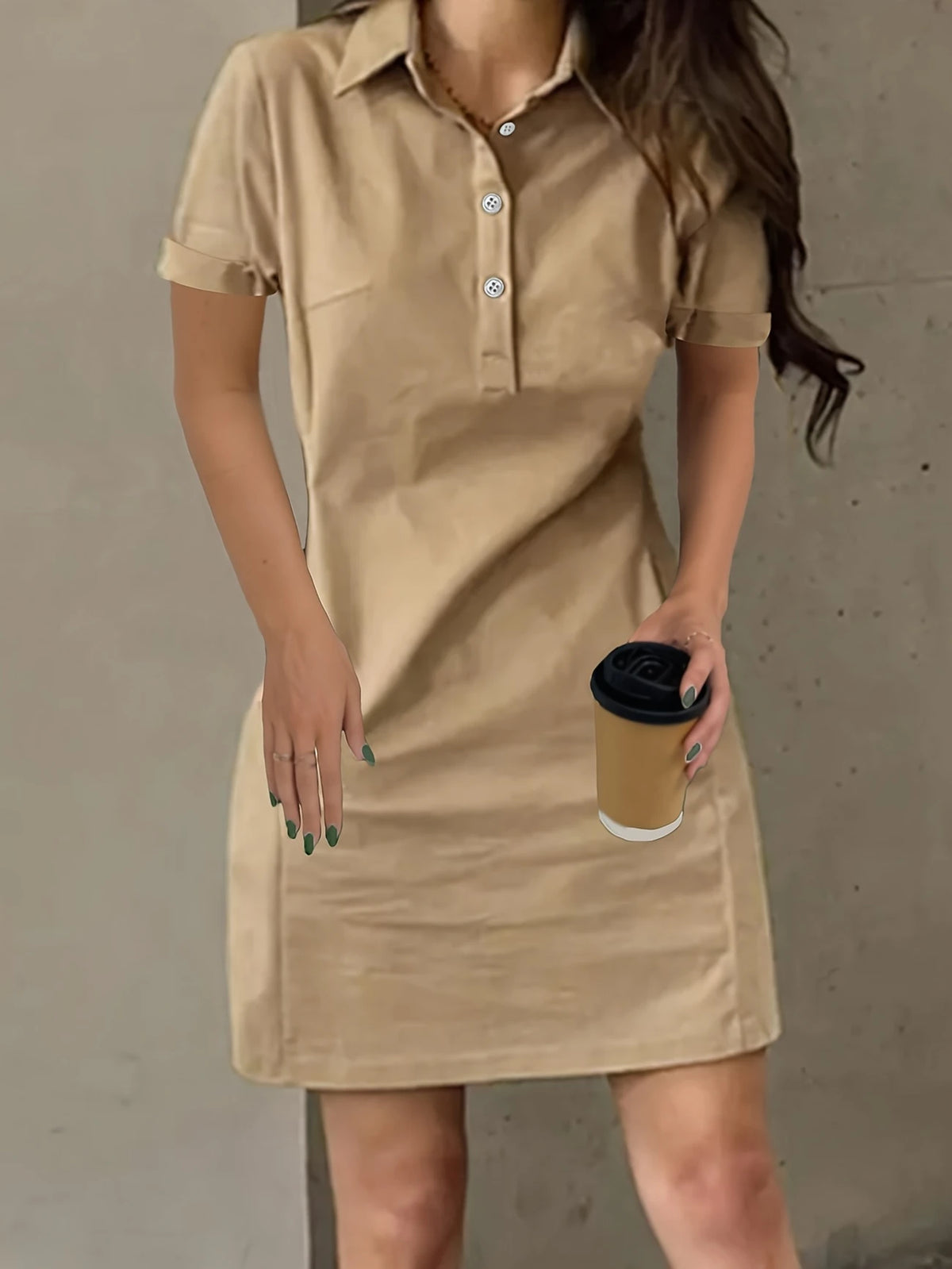 Kleid – Elegantes, Tailliertes Hemdblusenkleid mit Reverskragen, Einfarbig & Figurschmeichelnd für Büro & Alltag