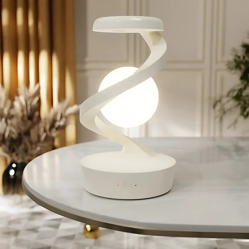 Moderne Spiral-Schreibtischlampe mit warmem Lichtakzent