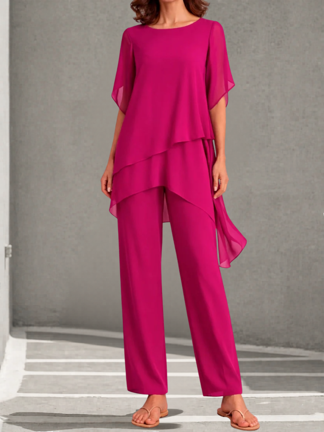 Damen Elegantes Zweiteiliges Palazzo-Set aus Chiffon