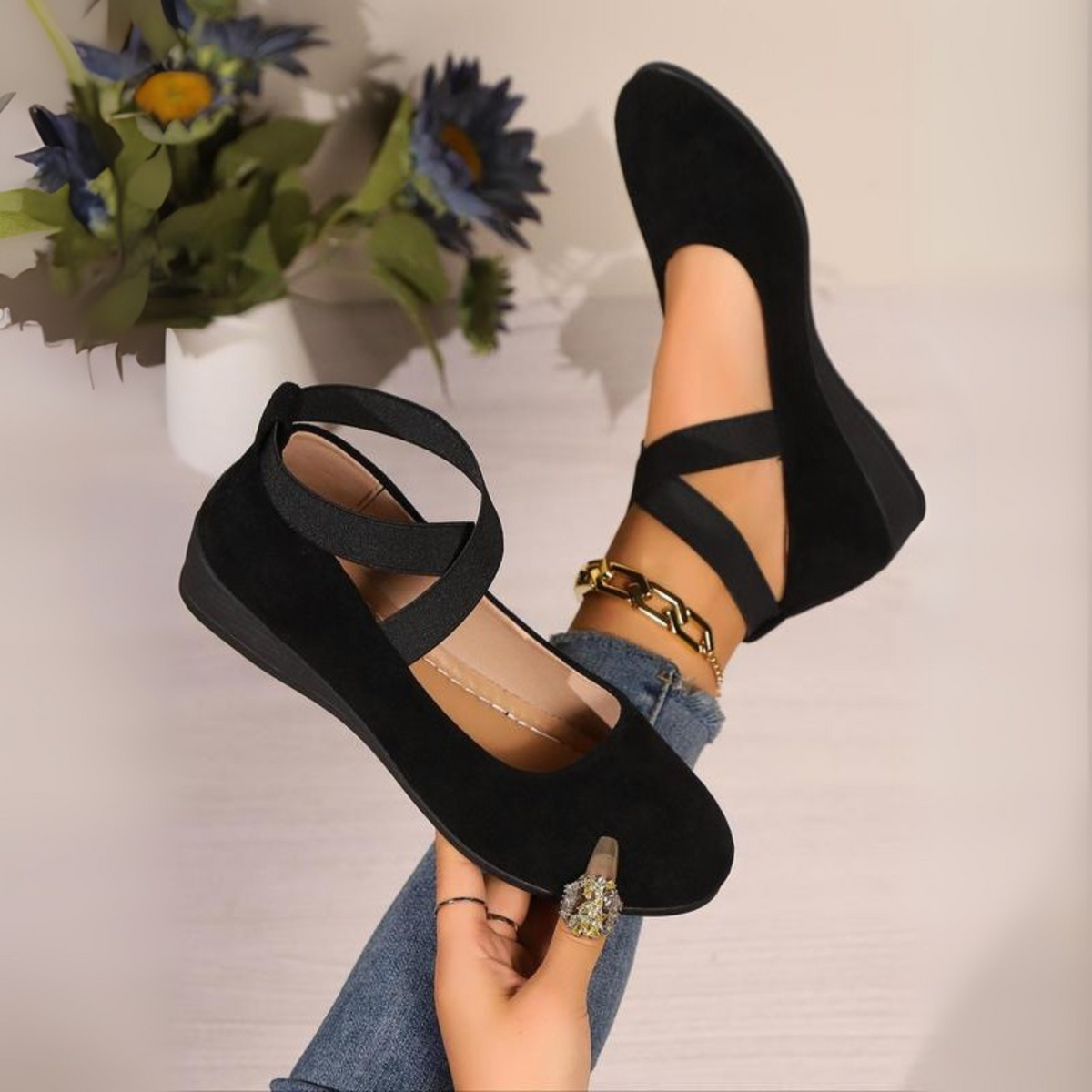 Damen Elegante Ballerinas mit Keilabsatz