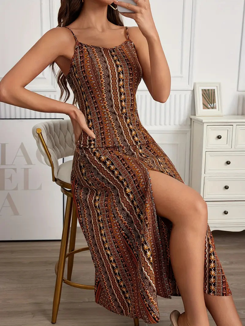 Bohemian Print Maxikleid - Rückenfreies Schlupfkleid, temperamentvoll & luftig, ideal für Sommer und Urlaub