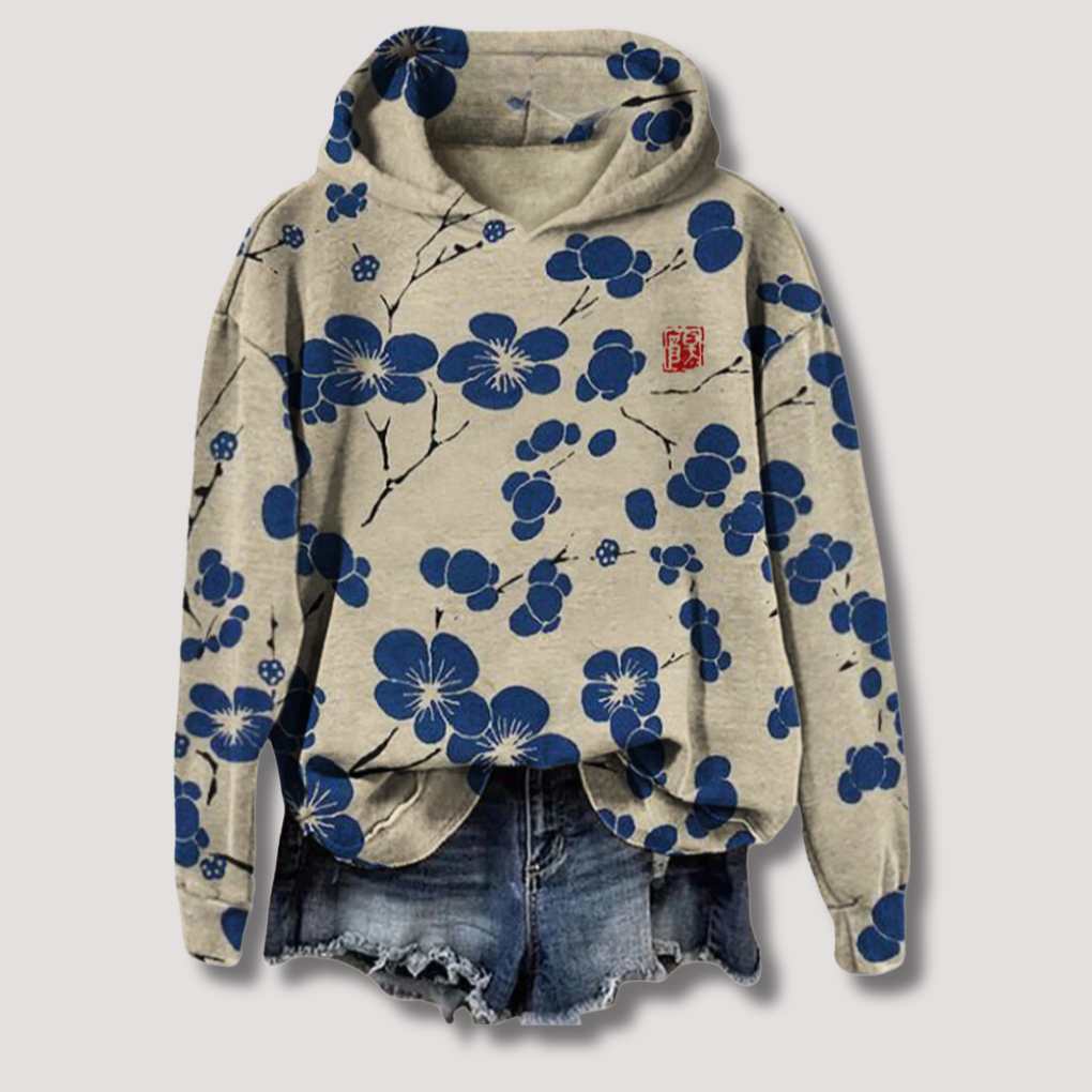 Leichter Pullover mit Blumenmuster und Kapuze