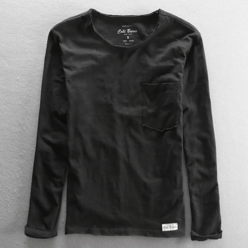 Langarmshirt aus Vintage-Baumwolle mit Rundhalsausschnitt