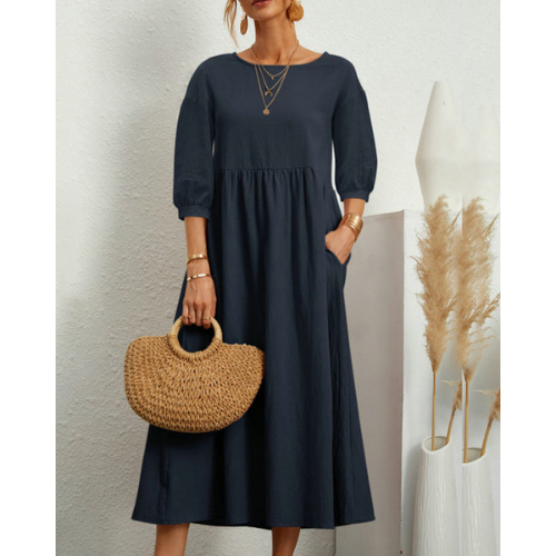 Gesmoktes Midikleid mit Laternenärmeln