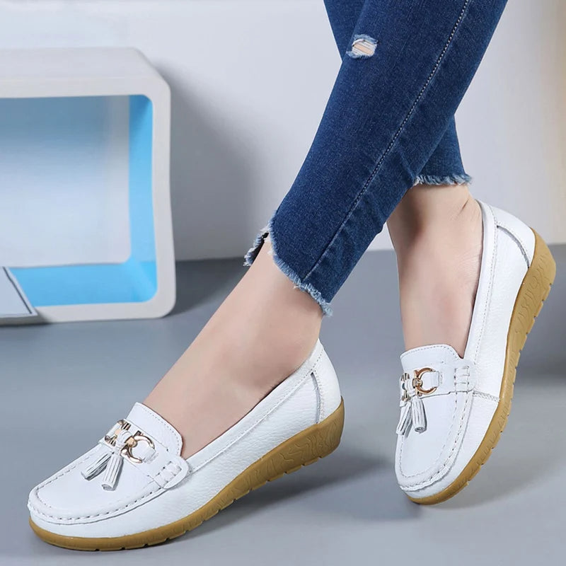 Leder-Ballerinas mit Cut-Outs für Damen