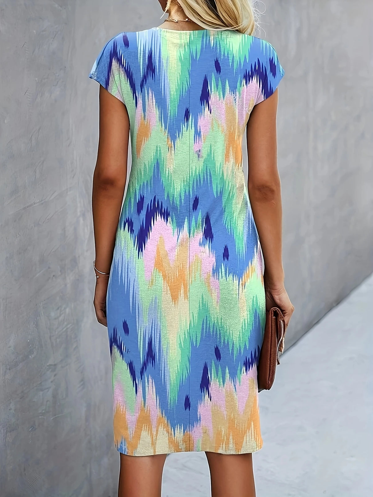 Midi-Kleid mit Floralem Twist-Knoten-Print – Figurbetont, Rundhals & Kurzarm für Frühling und Sommer