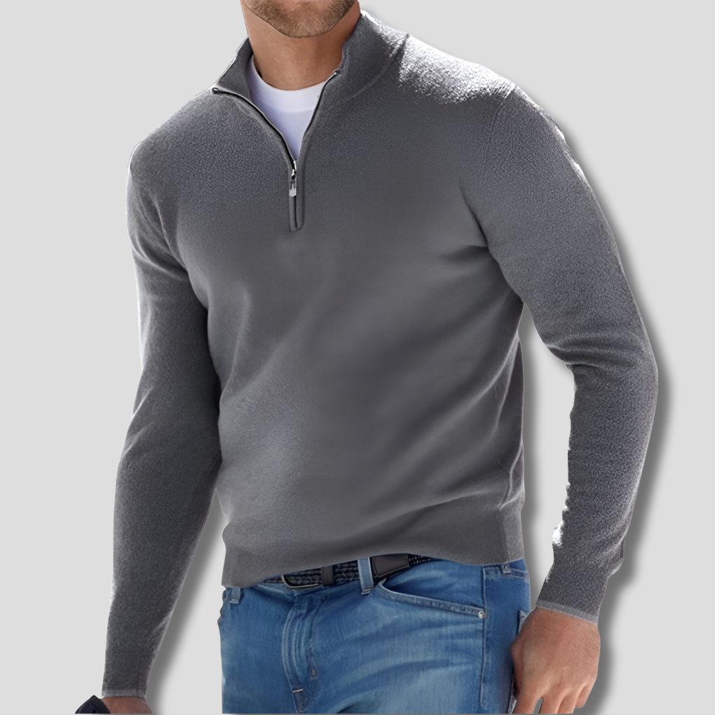 Herren-Strickpullover aus Baumwolle mit Reißverschlusskragen