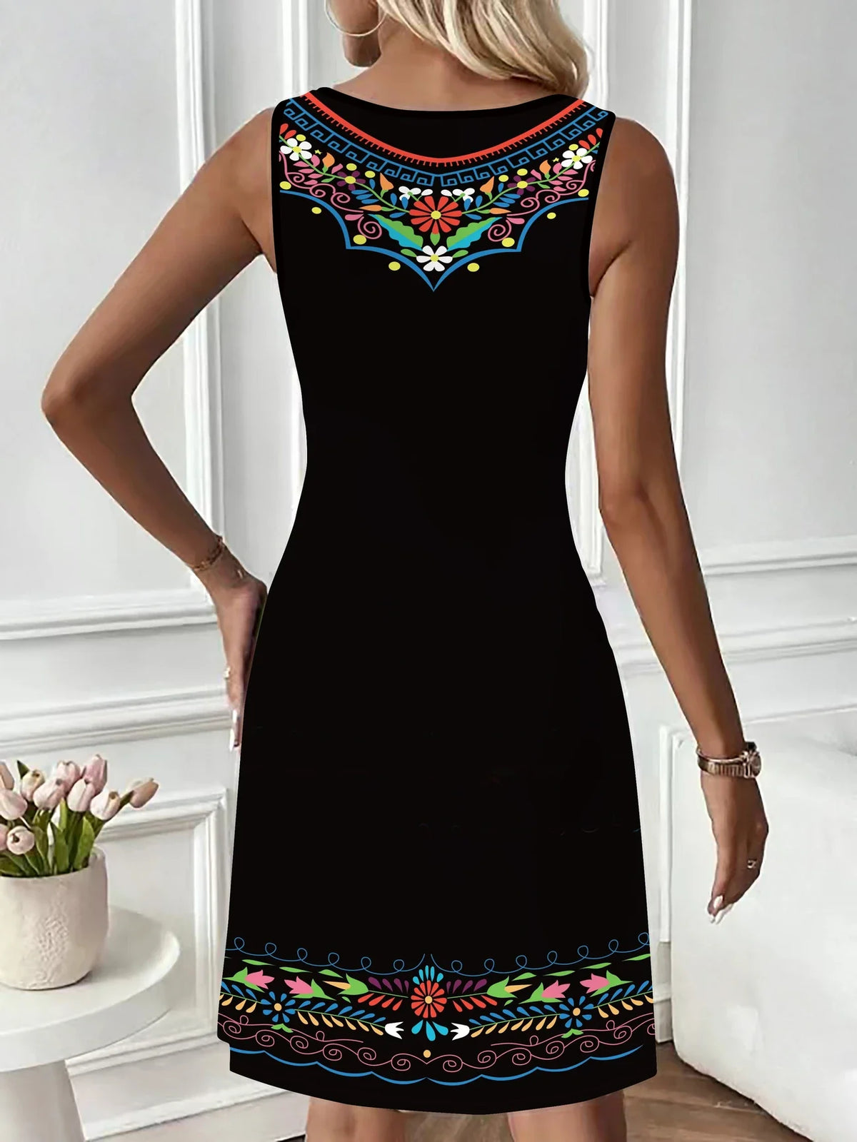 Modisches Sommerkleid - ärmelloses Design mit 3D-Muster, O-Ring-Ausschnitt und bequemem Stoff