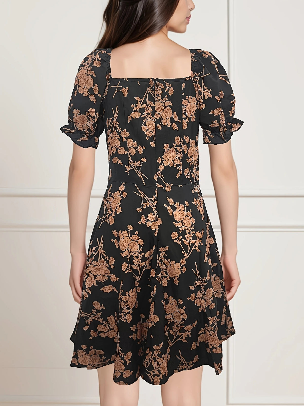 Chic Off-Shoulder Print Kleid für Damen – Herz-Ausschnitt, Kurze Ärmel, Leichtes Polyester für Frühling
