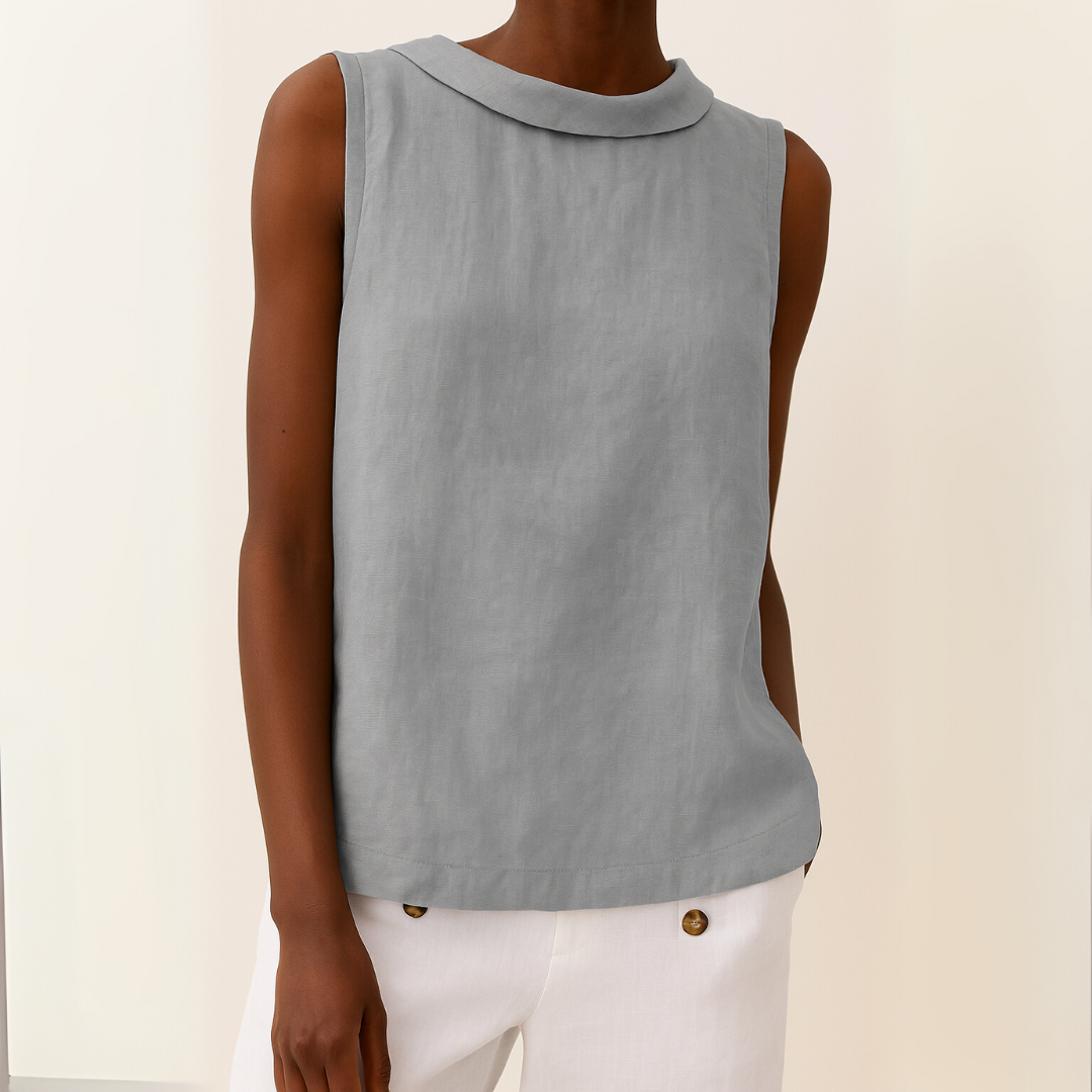 Damen Elegantes Ärmelloses Top mit Plissiertem Kragen