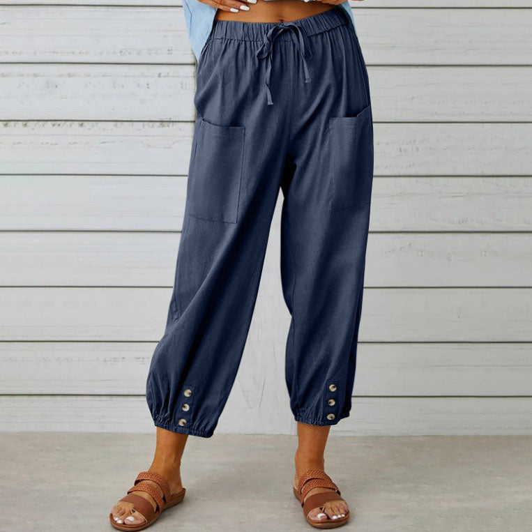 Damen Elegante Weite Hose aus Baumwolle und Leinen