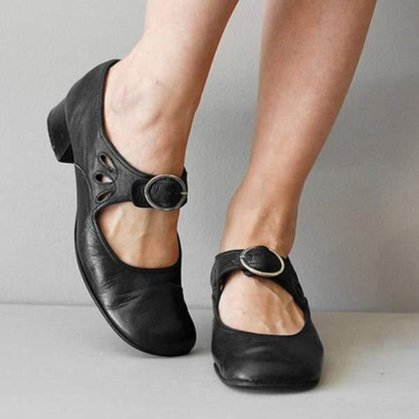 Elegante Leder Pumps mit niedrigem Blockabsatz