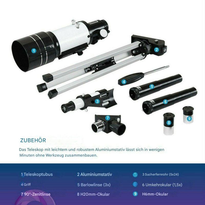 Professionelles 300/70-mm-Teleskop mit Stativ und Telefonhalterung