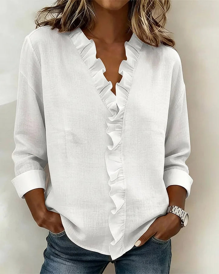 Damen Edle V-Ausschnitt Bluse