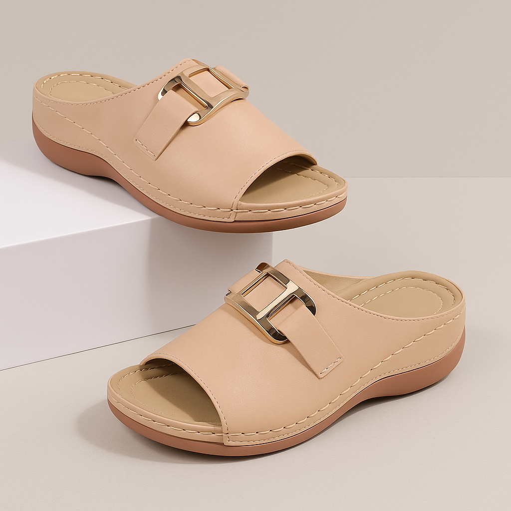 Damen Sommer-Hausschuhe mit Keilabsatz