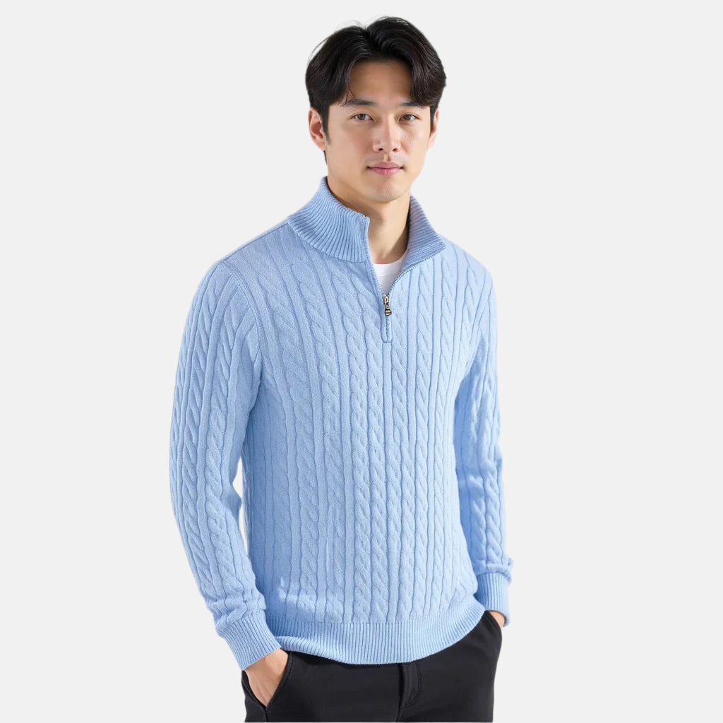 Herren Zip-Pullover Aus Baumwolle mit Zopfmuster