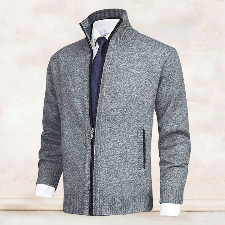 Gestrickter Reißverschluss-Cardigan mit Kragen und Taschen