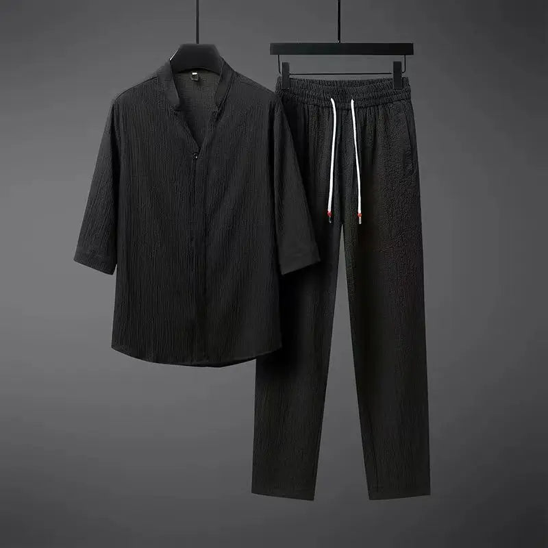 Vintage Leinen Trainingsanzug Herren 2-teiliges Set Klassischer Komfort mit modernem Twist