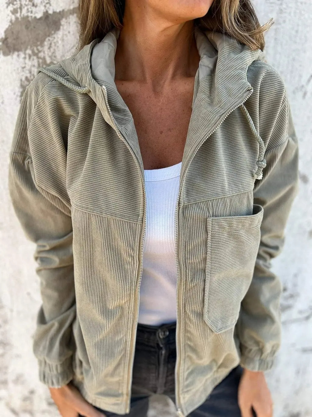 Casual Corduroy Jacke mit Kapuze