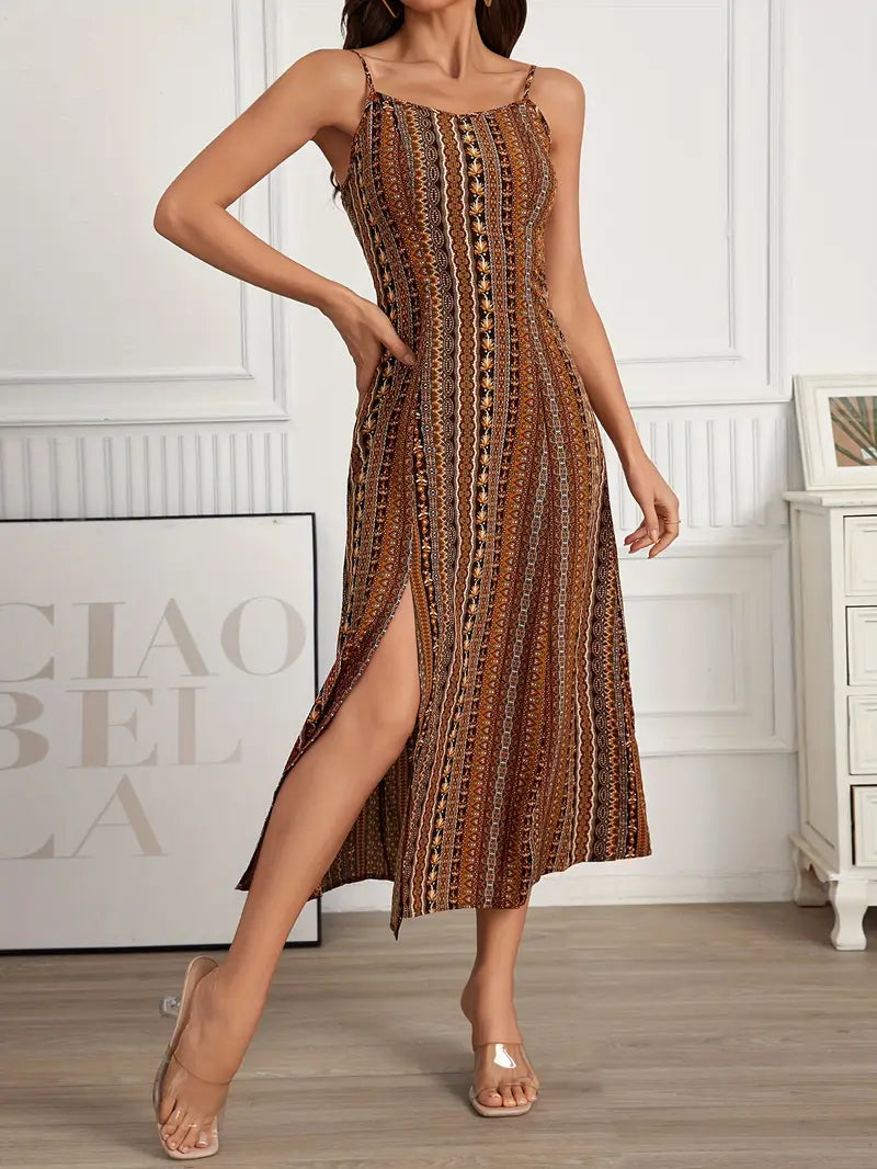 Bohemian Print Maxikleid - Rückenfreies Schlupfkleid, temperamentvoll & luftig, ideal für Sommer und Urlaub
