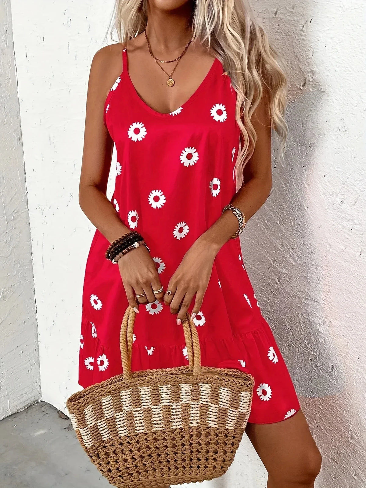Sommerkleid mit Blumenmuster für Frauen - ärmellos, V-Ausschnitt, A-Linie, leicht und bequem