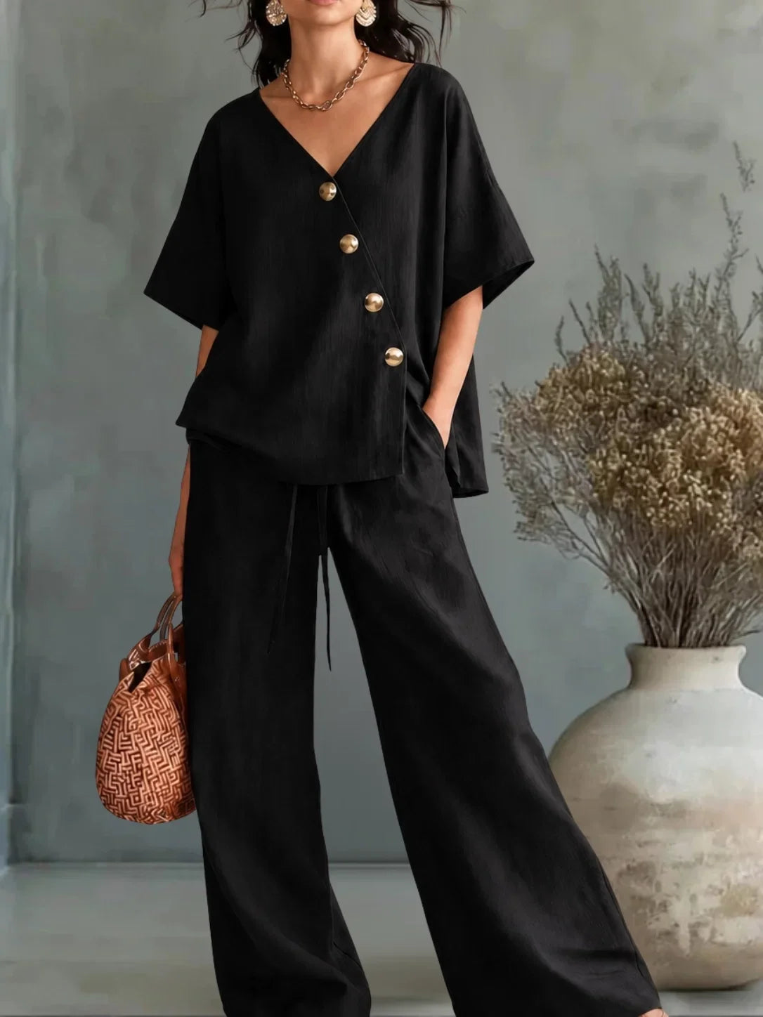Damen Eleganter Hosenanzug mit V-Ausschnitt