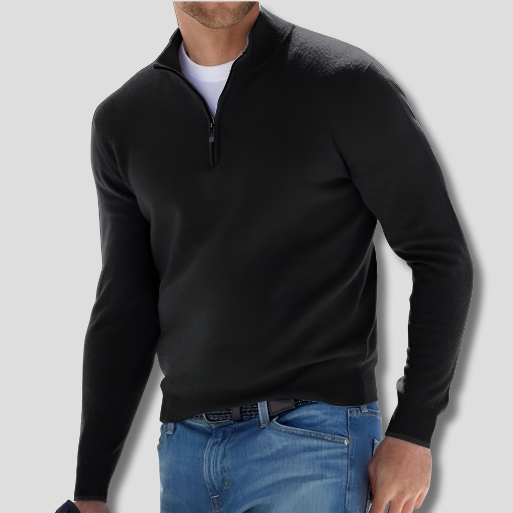 Herren-Strickpullover aus Baumwolle mit Reißverschlusskragen