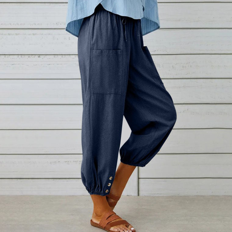 Damen Elegante Weite Hose aus Baumwolle und Leinen