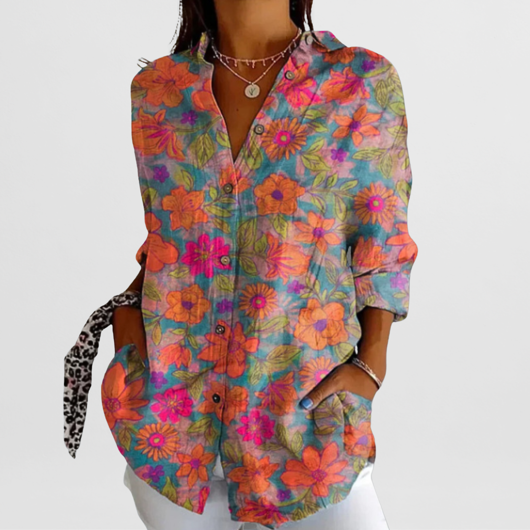 Damen Elegante Vintage-Bluse mit Blumenmuster