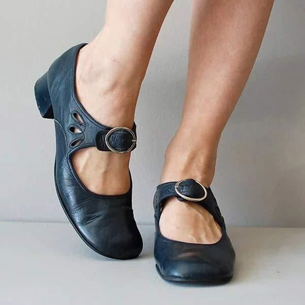 Elegante Leder Pumps mit niedrigem Blockabsatz