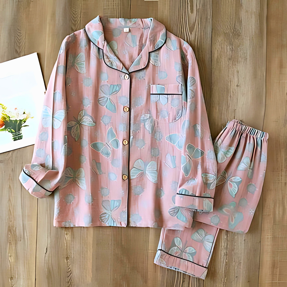 2-teilige Loungewear aus Baumwolle mit Schmetterlingsdruck