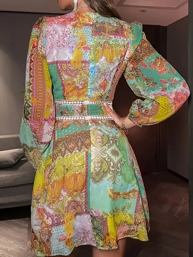 Boho-Minikleid - Blumendruck, V-Ausschnitt & Spitzenbesatz - Luftig & stilvoll für den Sommer