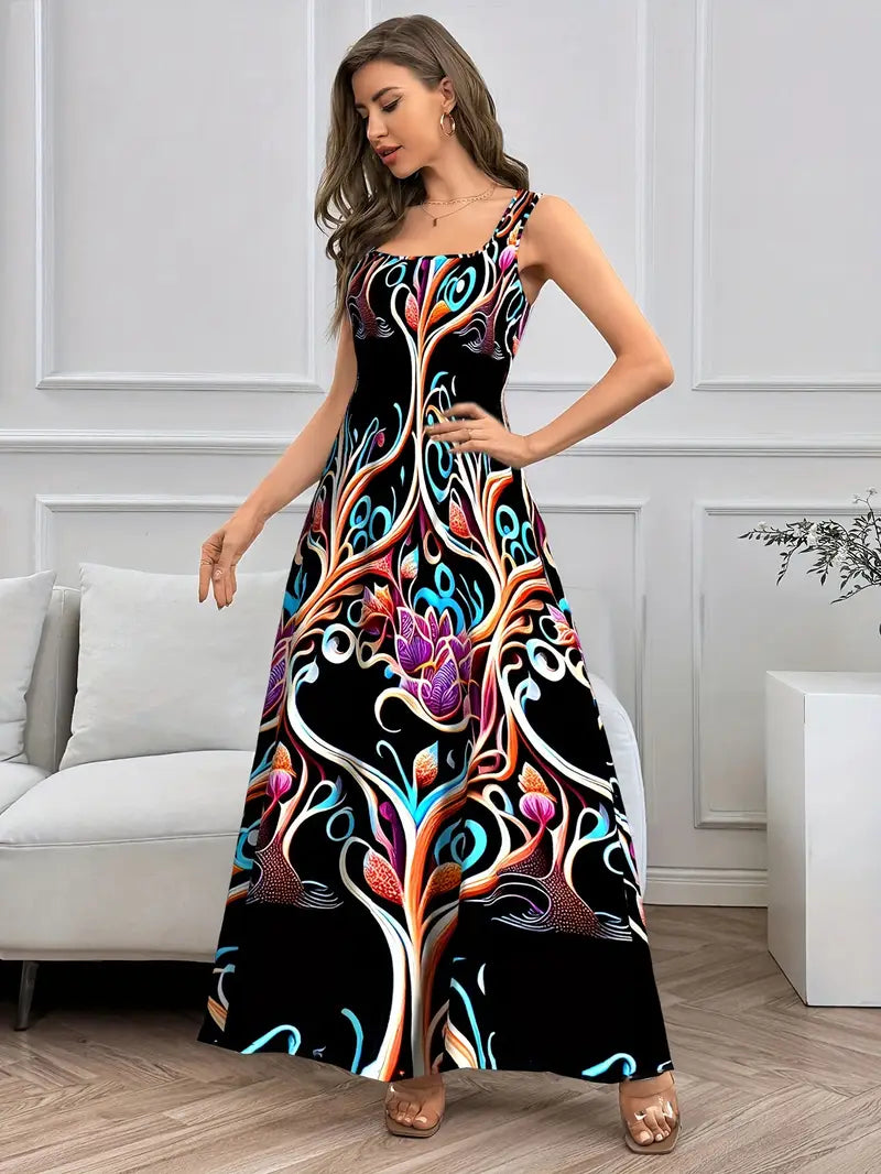 Elegantes Maxikleid - Blumenprint, quadratischer Ausschnitt & luftige Passform - perfekt für den Sommer