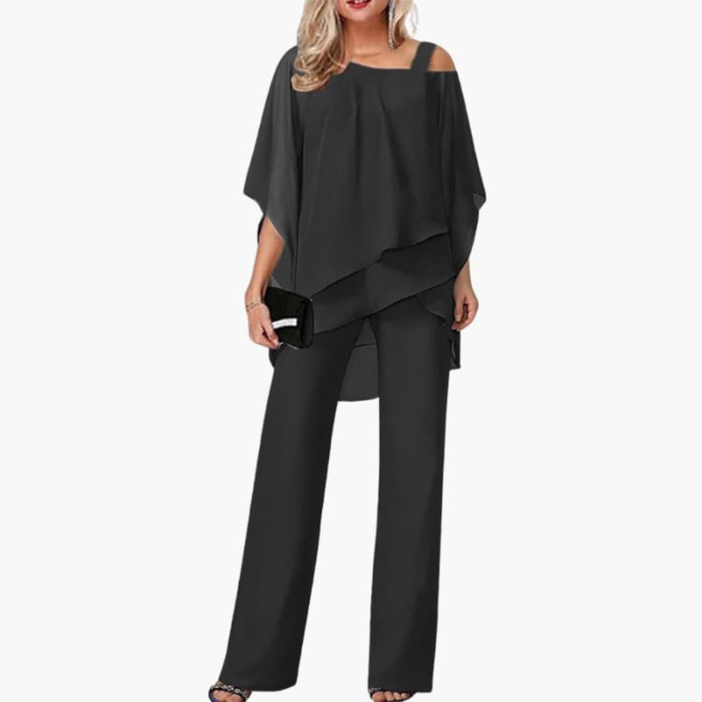 Damen-Jumpsuit mit kaltem Schulterdesign und weitem Bein
