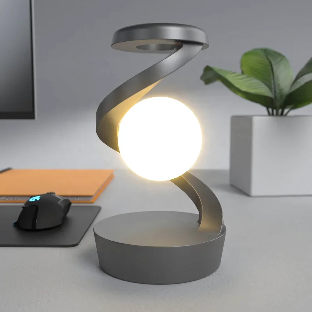 Moderne Spiral-Schreibtischlampe mit warmem Lichtakzent