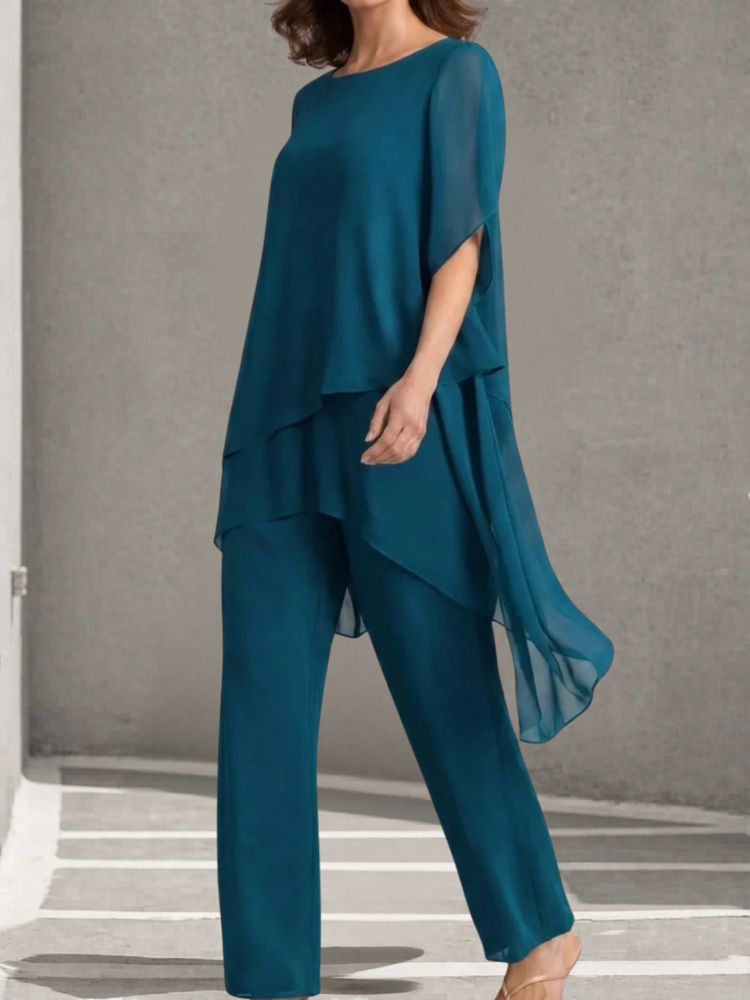 Damen Elegantes Zweiteiliges Palazzo-Set aus Chiffon